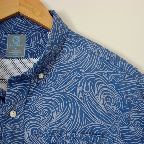Vineyard Vines Harbor Shirt Surf No Turf Short Sleeve Fish Print Button Down XL - Picture 7 of 16